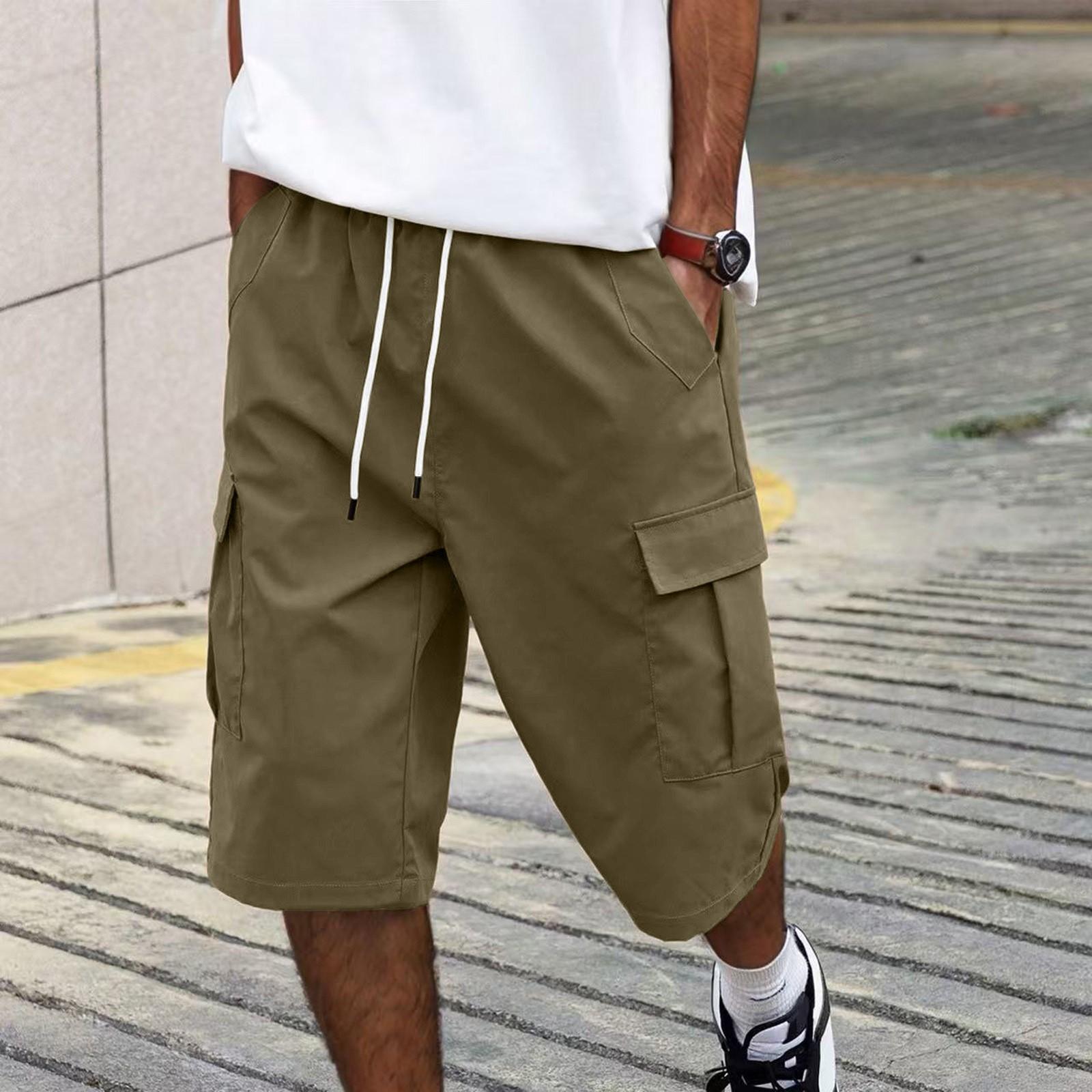 Мужские летние свободные спортивные шорты для активного отдыха, многокарманные рабочие шорты, повседневные брюки, эластичная талия, брюки длиной три дюйма L
