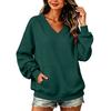 Women’s V Neck Long Pullover Sweatshirt with Pocket Loose Fit Casual Long Sleeve Top for Autumn and Winter