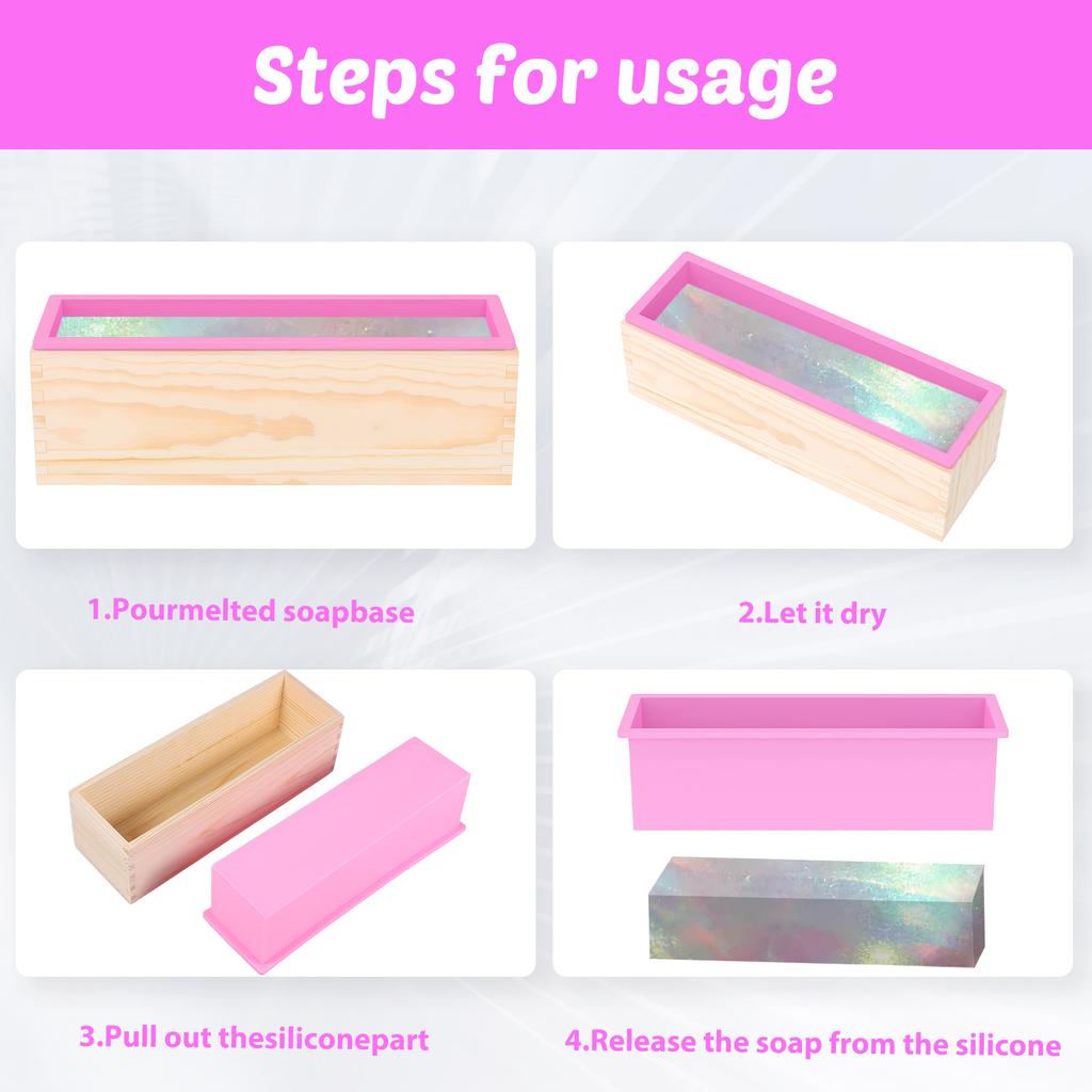 2Pcs 40oz Silicone Soap Mold with Wood Box Rectangular Homemade Soap Bath Bombs Mold Easy to Demold for Enthusiast and Beginner