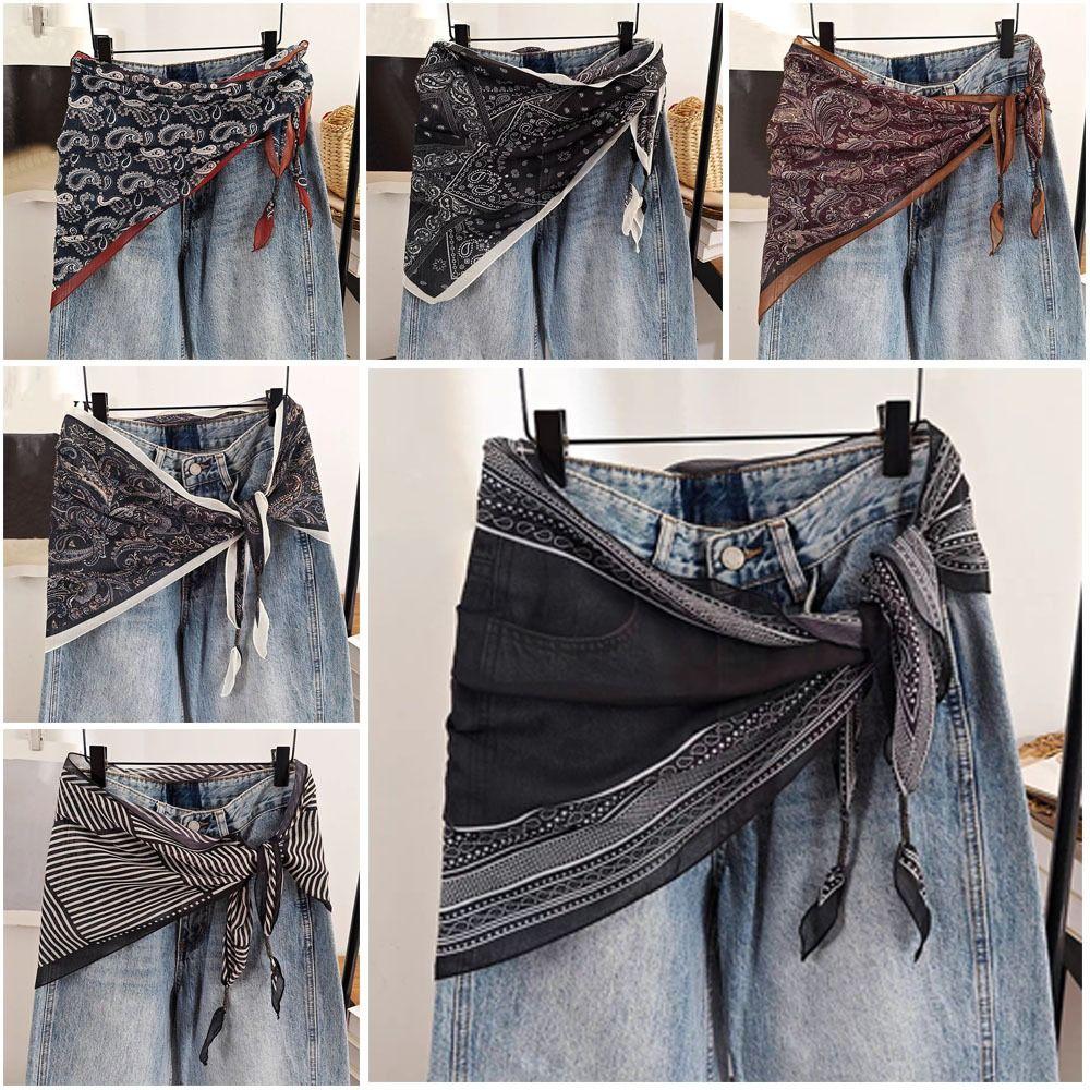 cotton Women's Necktie Floral Waist Belt chic Floral Triangle Scarf Matching Pants