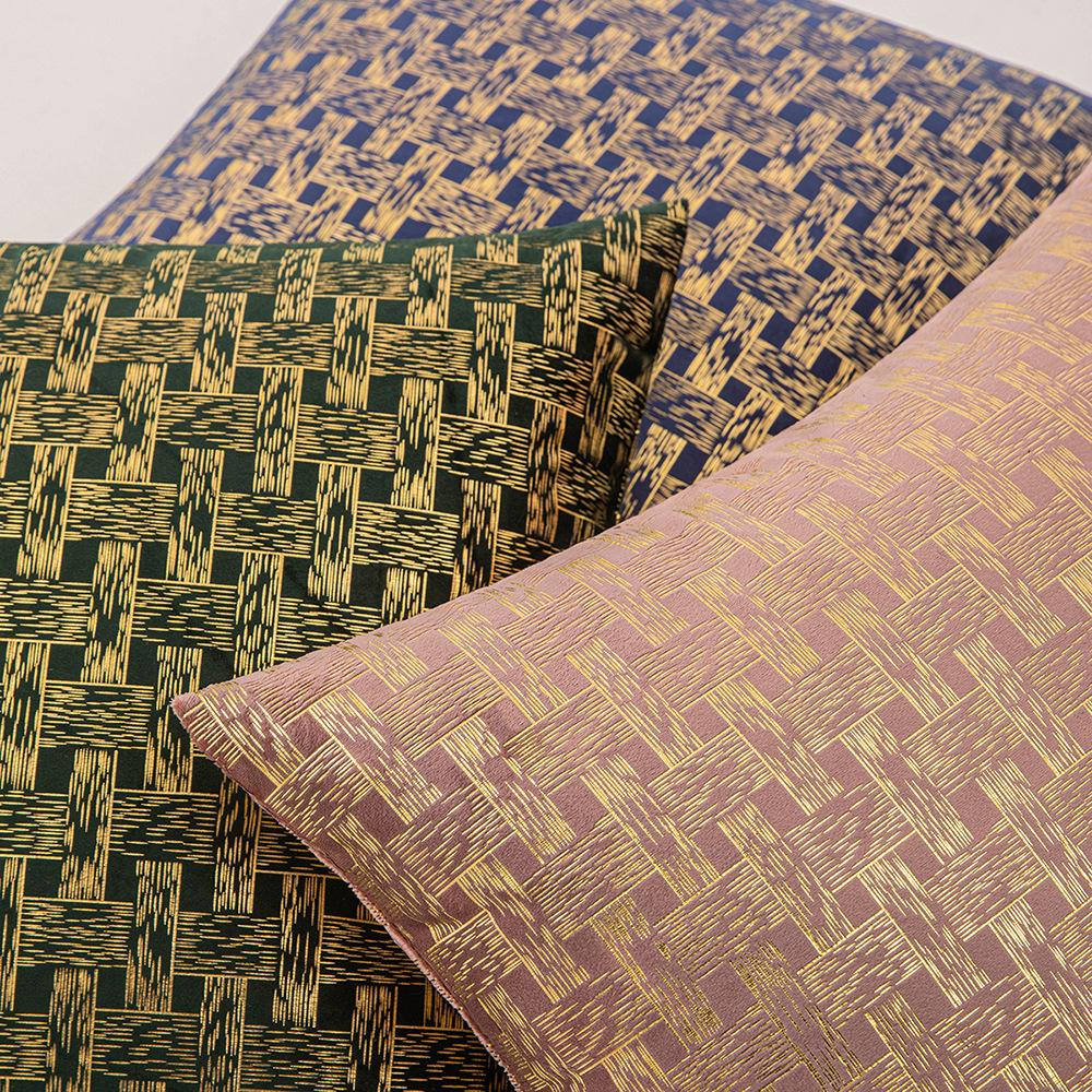 Modern Simple Velvet Pillowcase Gold-pinned Lattice Living Room Sofa Cushion Cover Autumn and Winter Style Bedside Pillow
