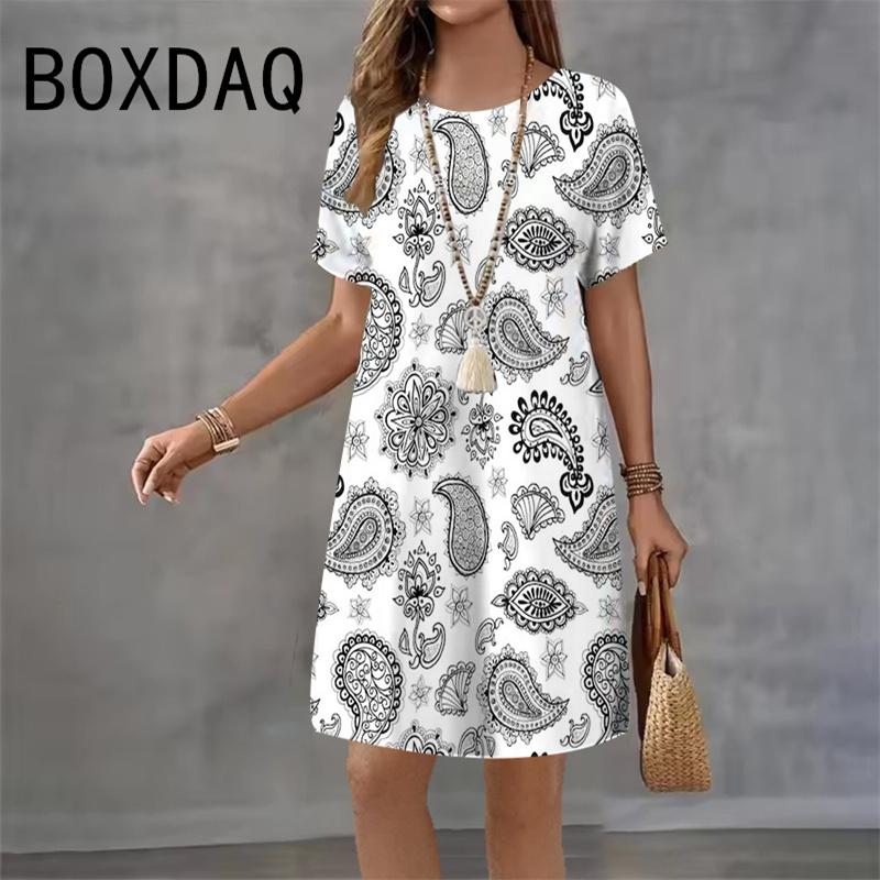 Ladies' 3D Diamond Printed Mini Dress Fashion Style Street Dress Summer Women Casual Round Neck Short Sleeve Mini Dress Vestidos