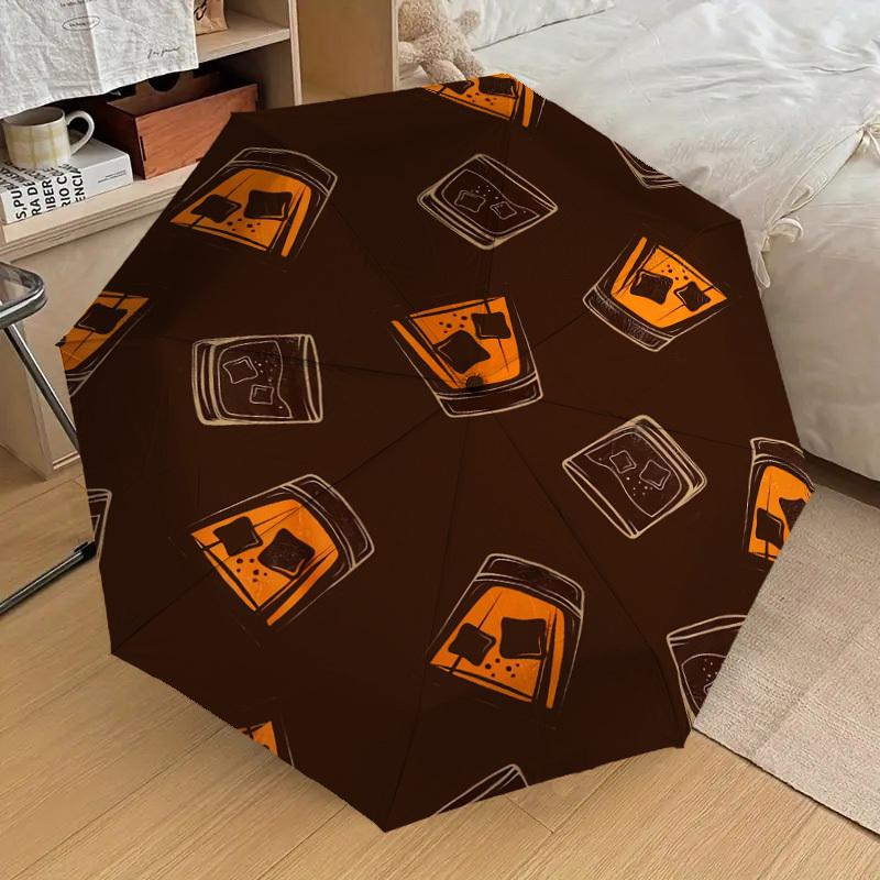 1pc Whiskey Glass Ice Pattern Umbrella Design Automatic Opening and Closing Umbrella, High-quality Travel Umbrella,  c1128067