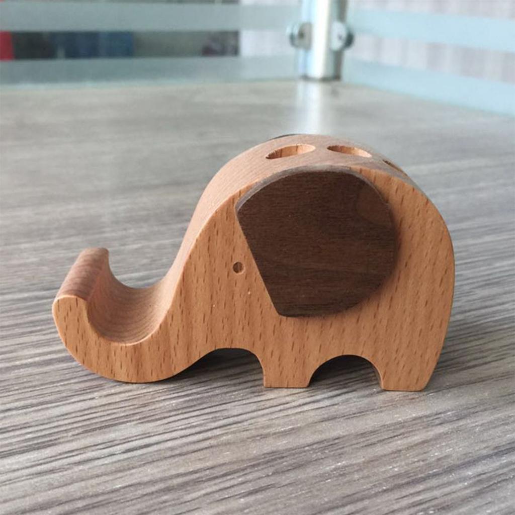 Elephant Pen Holder Phone Stand  Wooden Elephant Shaped Desk Organizer Decor Elephant Gifts for Women