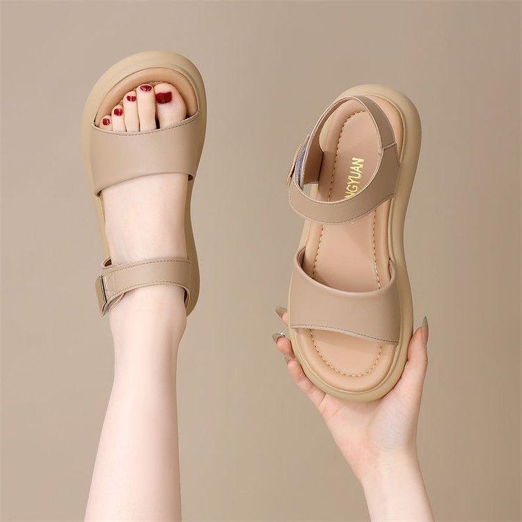 

Женские босоножки на платформе лето 2025 новая уличная обувь из мягкой кожи босоножки на одной перемычке легкие и удобные пляжные туфли на мягкой подошве 40 хаки