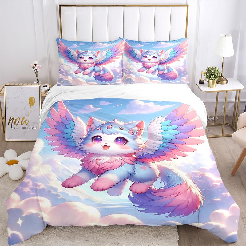 3pcs Flying Animals Bedding Set - 1 Soft Quilt Cover + 2 Pillowcases, Machine Washable - Suitable for All Seasons, Perfect Gift for Family a