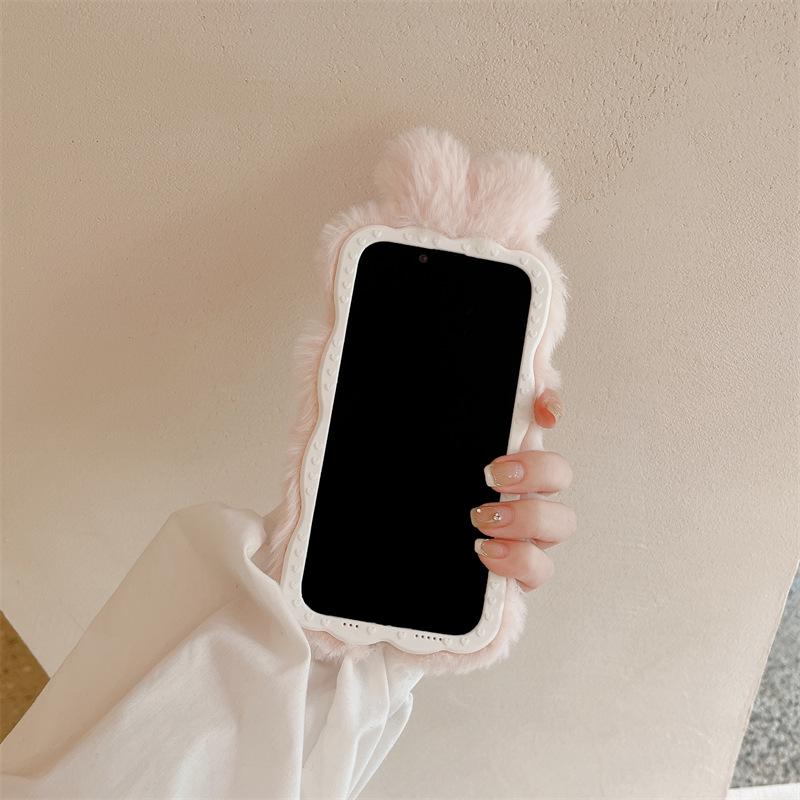 Huawei Mate60/P70 Pro Handyhülle - Niedliche Rosa Plüsch-Hasenohren mit Ständer - Neues Herbst/Winter-Modell