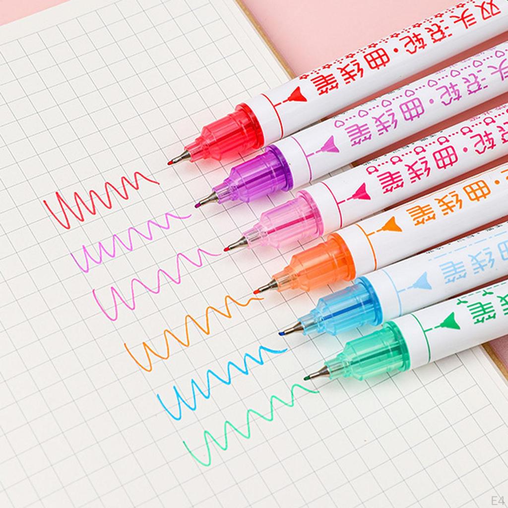 6 Pieces Curve Line Highlighter Pen Different Colors Mild Identification Marker Stationery