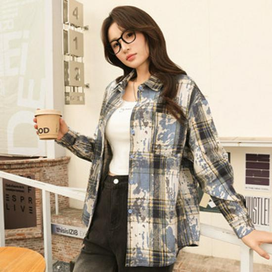 Women's 2025 Autumn/Winter Fleece-Lined Plaid Shirt: Thick, Slimming, Long-Sleeve Cotton Shirt