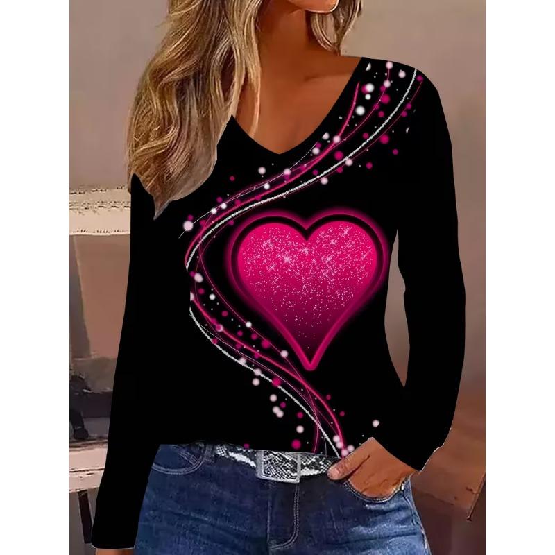 Γυναικείο T-shirt με V λαιμόκοψη και μακριά μανίκια, casual μόδα