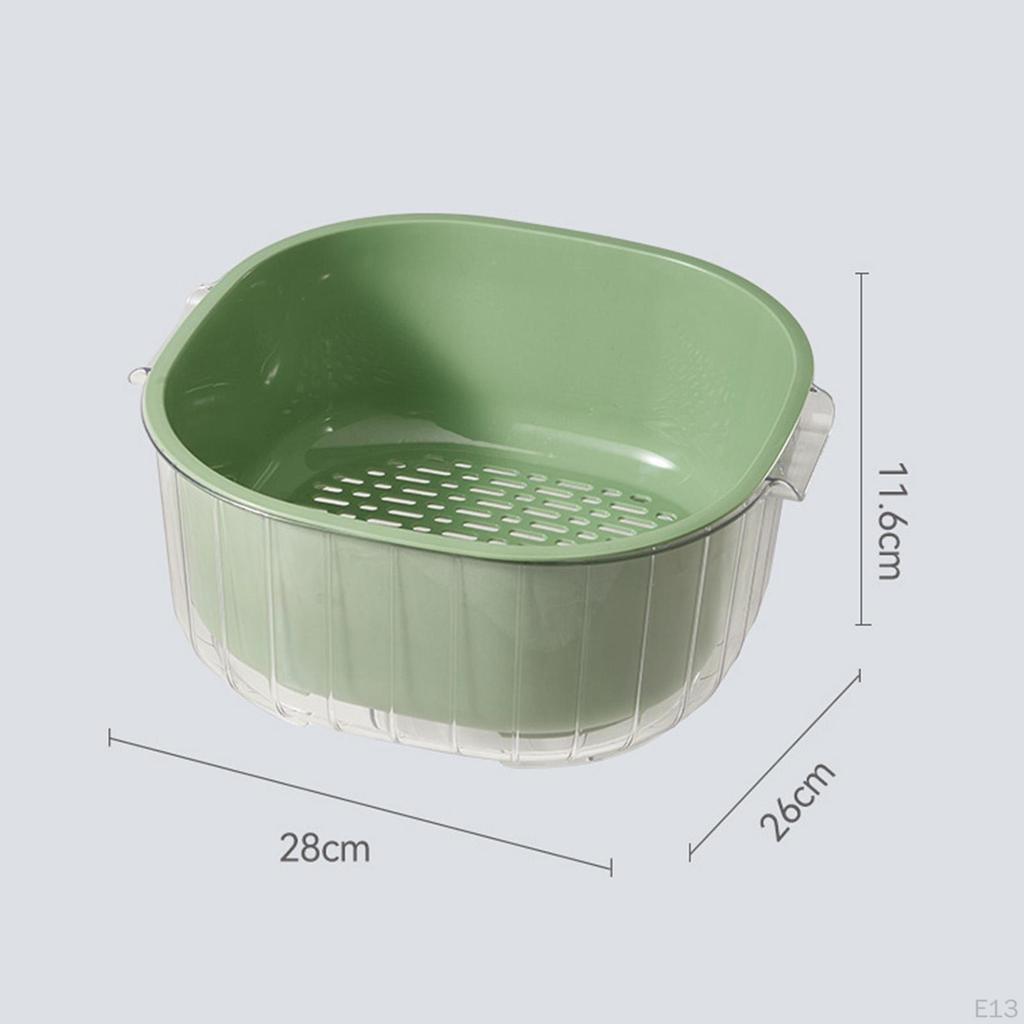 2 Layer Vegetable Washing Basket Kitchen Strainer Colander Bowl, in 1 Cleaning Drain