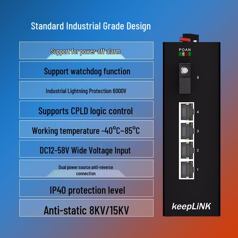 KeepLINK Industrieller 100M 5-Port PoE Glasfaser Ethernet Switch