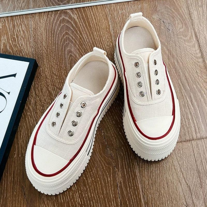 

Linen thick-soled little white shoes women s new summer heightening muffin-soled casual shoes one-pedal versatile board shoes 35 бежевый