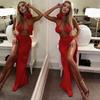 European and American Women's Clothing 2024 Autumn New Arrival Tether Halterneck Wrapped Chest Red Two-piece Set Sexy Split Maxi Dress Suit Women