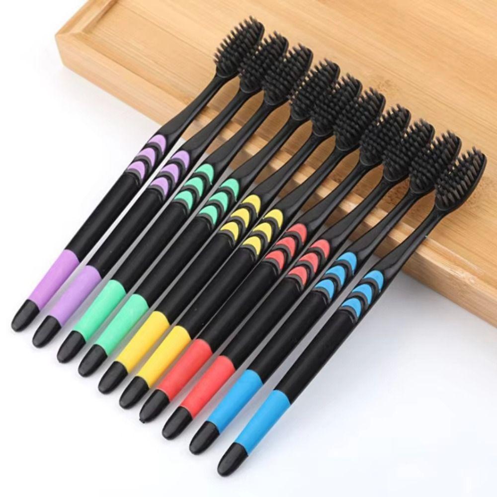 10PCS Antibacterial Bamboo Charcoal Toothbrush Ultra-Fine Bristles Soft Bristle Toothbrushes  Travel
