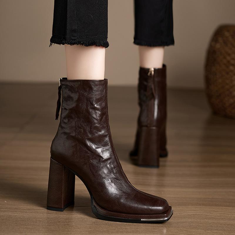 Women's Thick Heel Short Boots 2026 New Trendy Versatile Square Head High Heel Fashion Boots