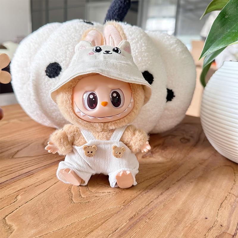 Labubu Clothes Cartoon Overalls 2-Piece Set For 17Cm Dolls Overalls& Cap Labubu Doll Clothes For Photography Props