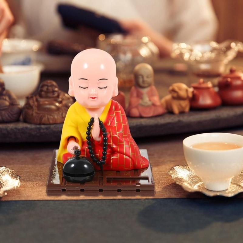 Nodding Buddhist Monk Car Ornament Solar Energy ABSDashboard Decoration Little Monk Figurine Ornament for Home