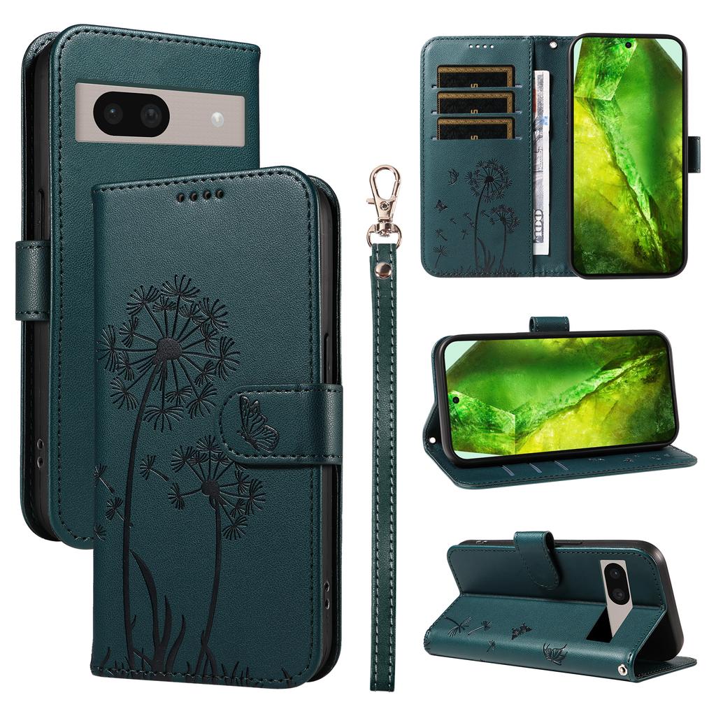 For Google Pixel 8a Leather Wallet Case with Strap Dandelion Imprint Phone Stand Cover
