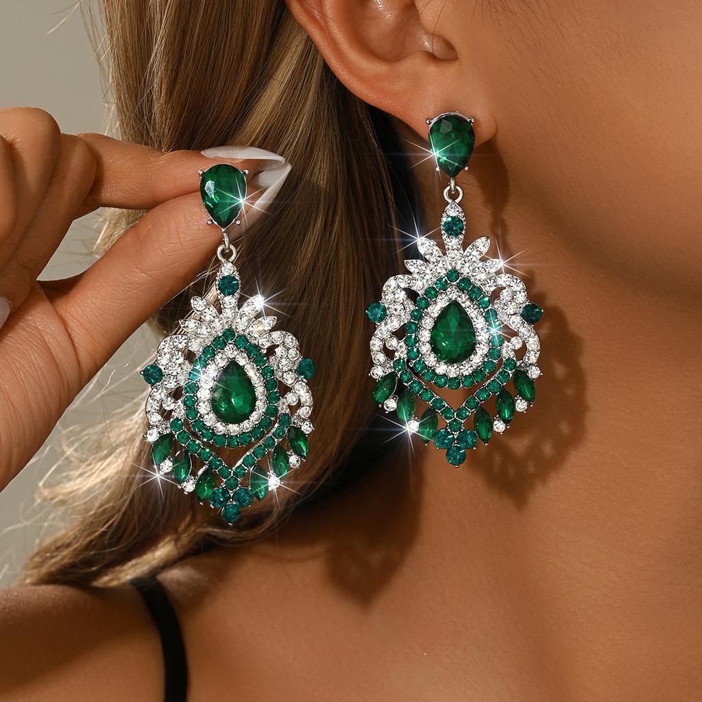 European and American Design with Super Sparkling Multi-color Droplet Shaped Elegant Retro Earrings and Earrings
