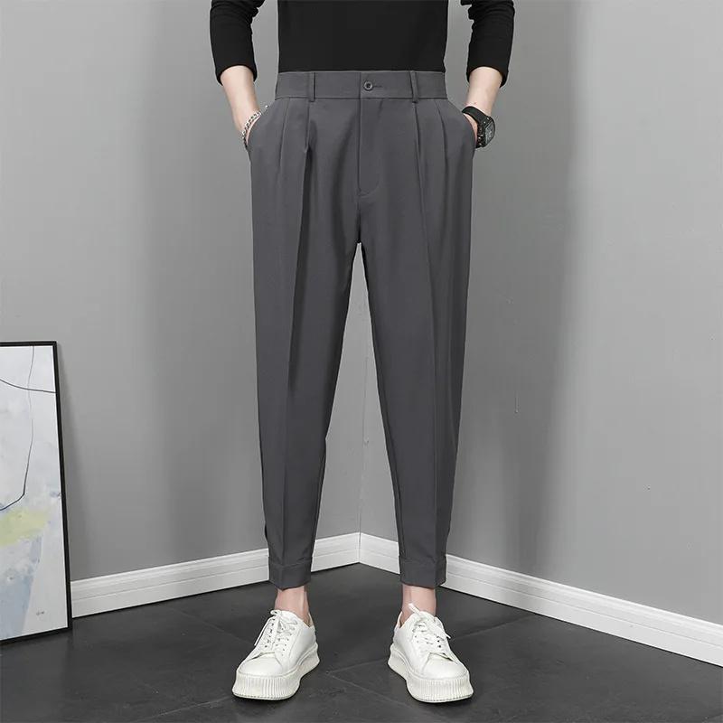 Men's Spring Cropped Velcro Harem Pants: Casual Versatile Fashion.