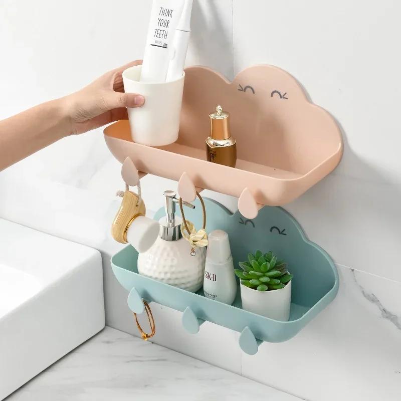 Scaffale portaoggetti a forma di nuvola non forato per bagno, montato a parete, organizer multifunzione per la casa, scaffale a muro, attrezzi