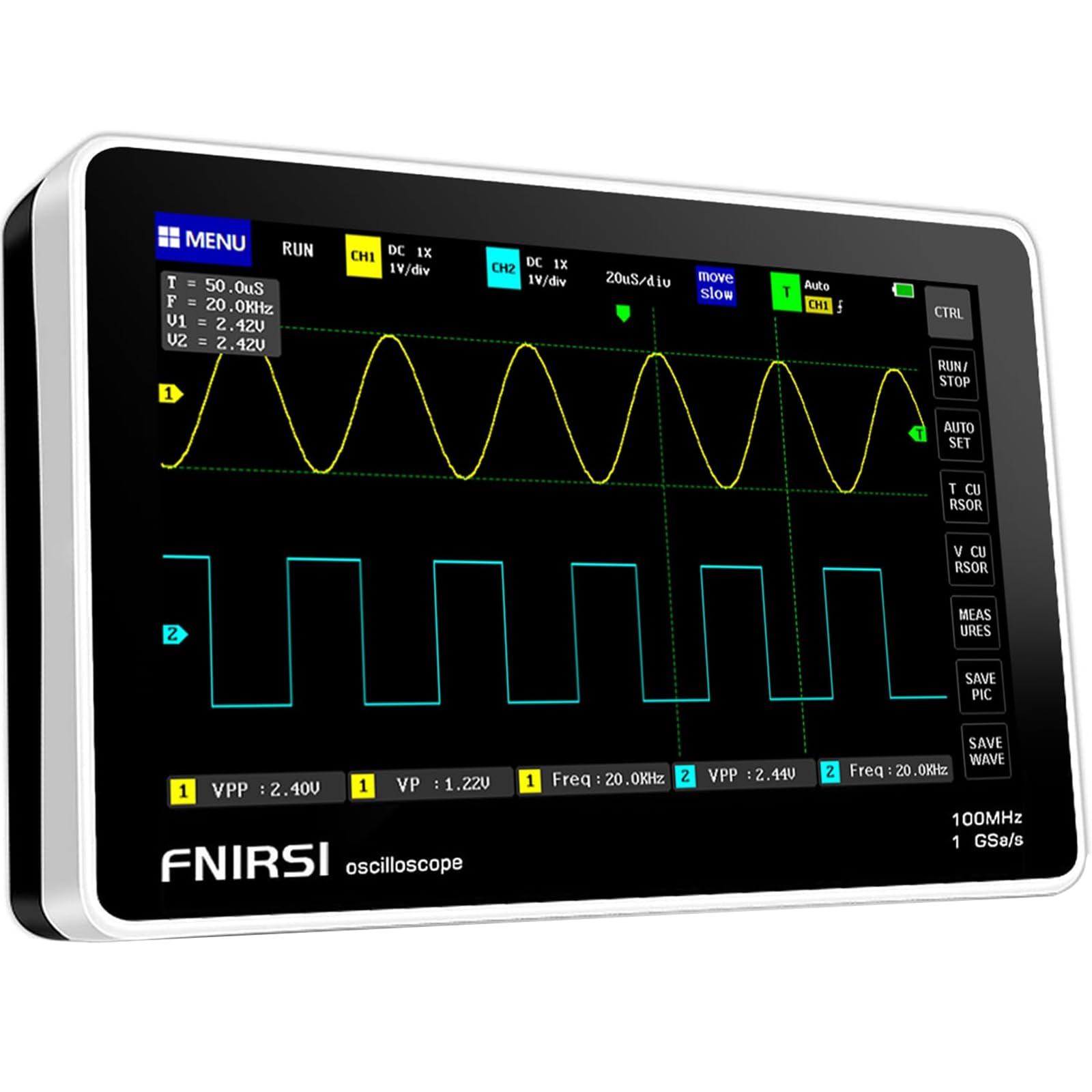 

FNIRSI 1013D Oscilloscope Handheld Tablet Portable Digital Storage Oscilloscope 2 100Mhz Sampling TFT LCD Touchscreen - Oscilloscope, Kit, Channels,