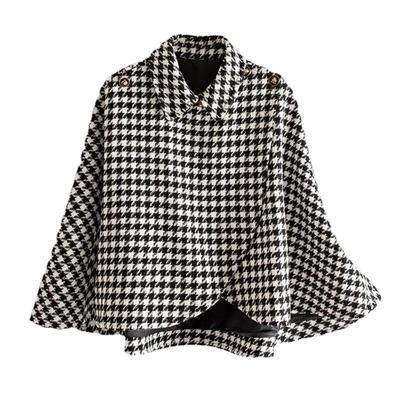 Mantelle Donna Autunno e Inverno Pendolare Coreano Mille Uccelli Plaid Colletto Polo Cappotto di Lana Mantello di Lana Scialle scozzese allentato
