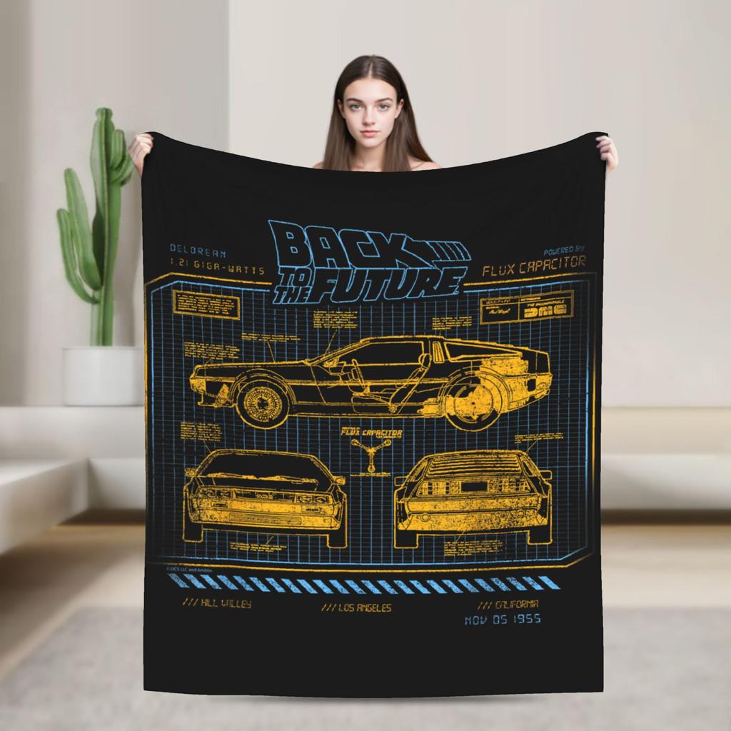 Delorean Back To the Future 80s Style Knitted Blanket Car Time Machine Flannel Throw Blankets Couch Printed Thin Multifunction