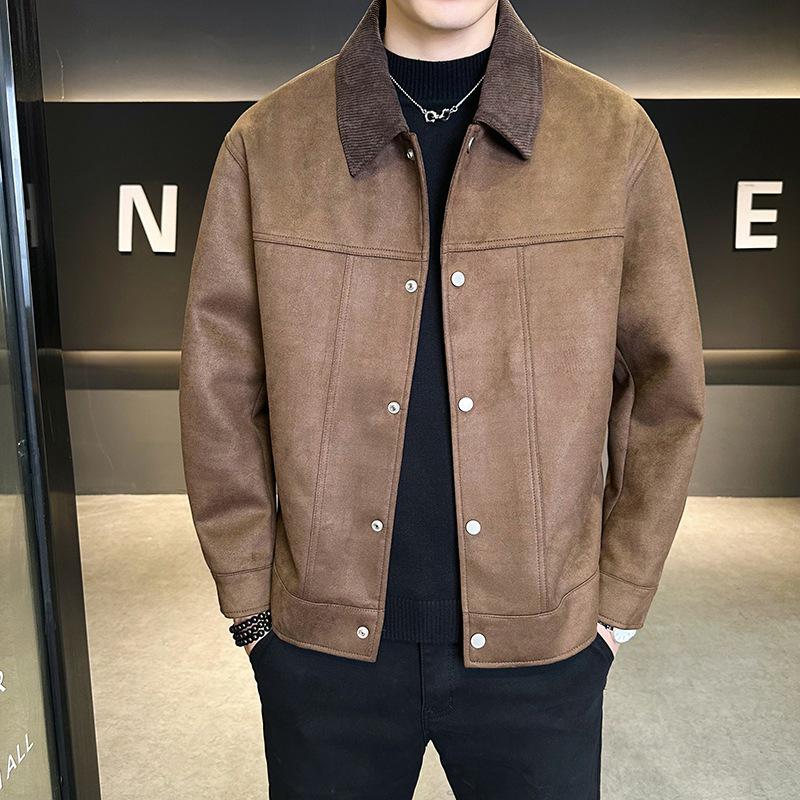 

Men s 2025 Autumn Trendy Plus Velvet Lapel Leather Jacket. XL