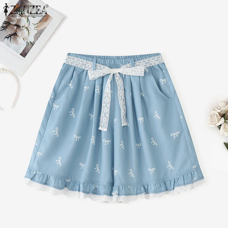 ZANZEA Women Casual Elastic Waist Loose Summer Print Shorts