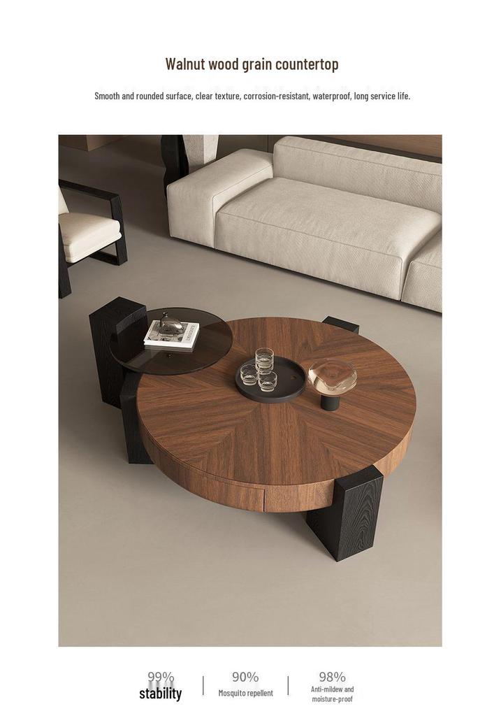 Italian Minimalist Retro Solid Wood Round Coffee Table for Small Apartments