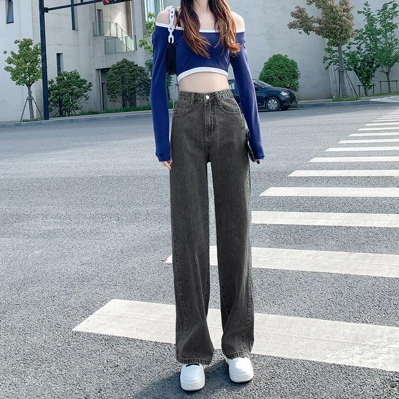 High-waisted Straight-leg Jeans Women's Autumn and Winter Models, Retro, Small, Loose, Thin and Tall, All-match Mopping Wide-leg Trousers