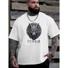 Men'S Plus Size 100% Fenrir Wolf Head Print T-Shirt - Casual Short Sleeve Round Neck Tee Suitable for Spring Summer Fall, PLUS SIZE