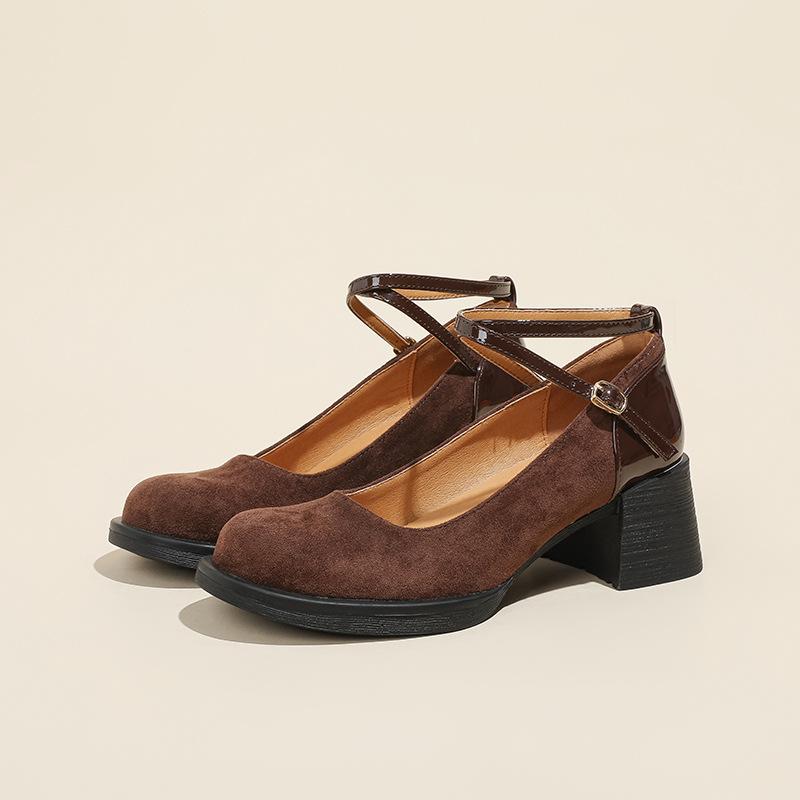 

Черные бархатные туфли Мэри Джейн с круглым носком, с вырезом, в стиле ретро, французский стиль Хепберн, толстый каблук, перекрестный ремешок, маленькие кожаные туфли в стиле ретро 40