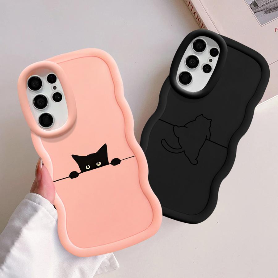 Soft Phone Cover Case for Samsung Galaxy S23 Plus S21 S22 Ultra A25 A26 S20 FE S24 S25 A54 A55 A35 A34 A24 A36 Cute Line Cat
