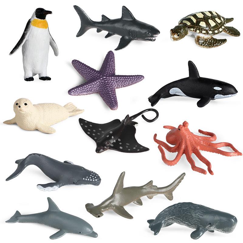 Mini Marine Animal Ornaments: Sperm Whale, Megalodon, Sea Turtle & Humpback Whale for Fish Tank Scene