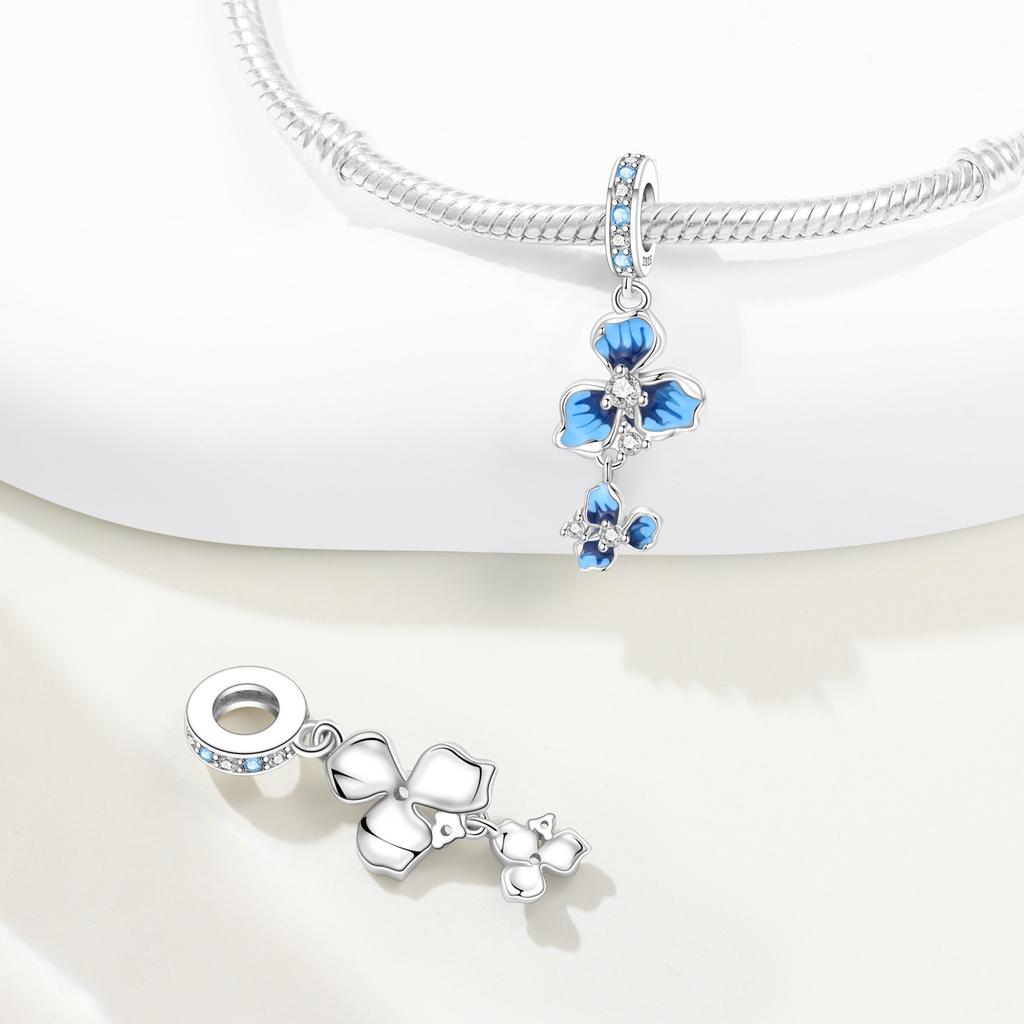 Copper Blue Irises Pave Zircon Hoop Earring & Beaded Women Set Wedding Anniversary Jewelry Gift For Women