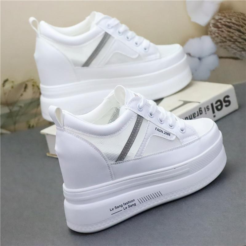 

Мода 10СМ Воздушная сетка Синтетическая кожа Платформа Клиновидные кроссовки Высокий бренд Повседневная женская обувь Женские Вулканизированные Летние Дышащие 34