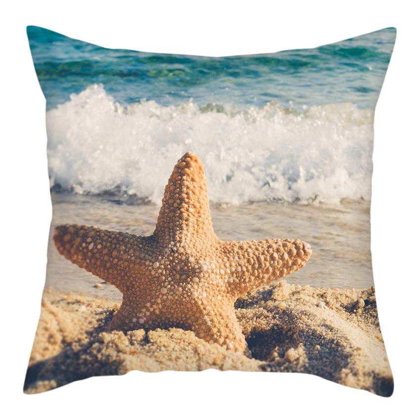 Beach Decoration Pillowcase Natural Landscape Starfish Conch Shell Printing Pillow Home  Sofa Cushion Cover 45x45cm