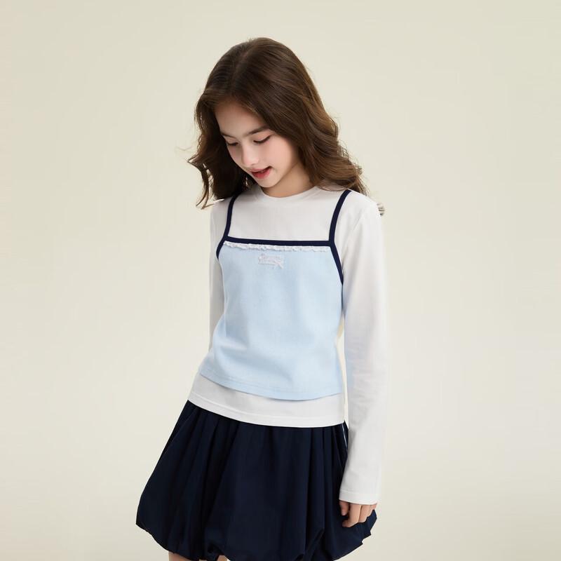 DEESHA Girls  Faux Two-piece Jacquard Long-Sleeve T-shirt 165