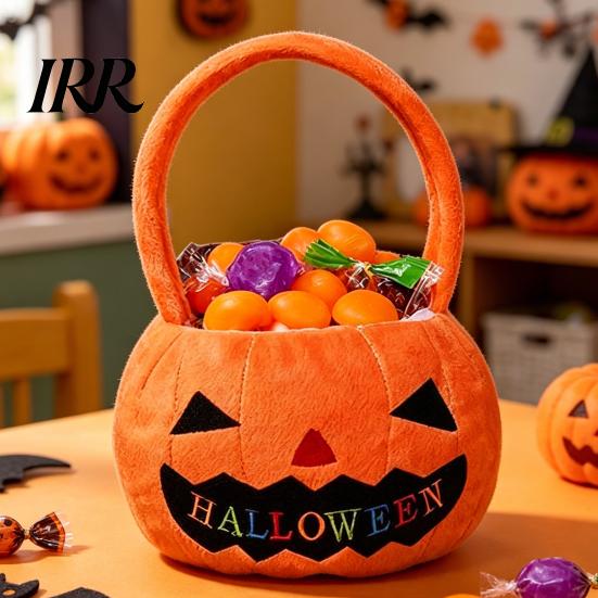 Cute Pumpkin Handbag Halloween Treat Bag, Portable Candy Tote for Kids, Large Capacity Comfortable Handle Trick or with Soft Handle, Party Favor Gift