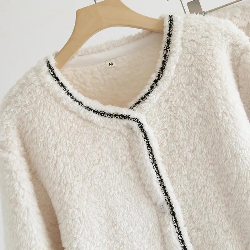 New Autumn and Winter Women's Pajamas Set Flannel Long-sleeved Trousers Two-piece Thickened Warm Ladies Simple Home Clothes