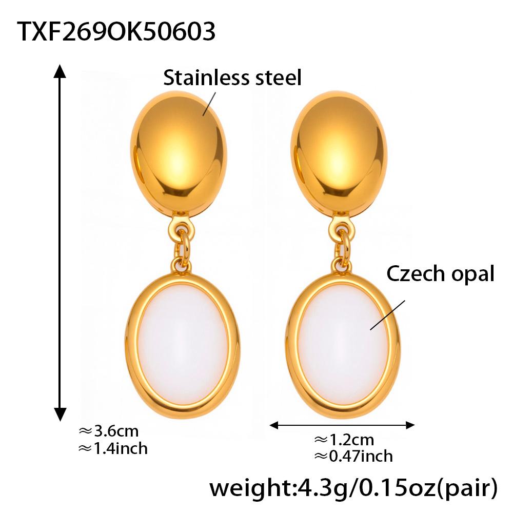 

Multi-color Natural Opal Pendant Necklace 316 Stainless Steel 18K Gold-plated Bracelet Drop Earrings Women s Luxury Zircon Set