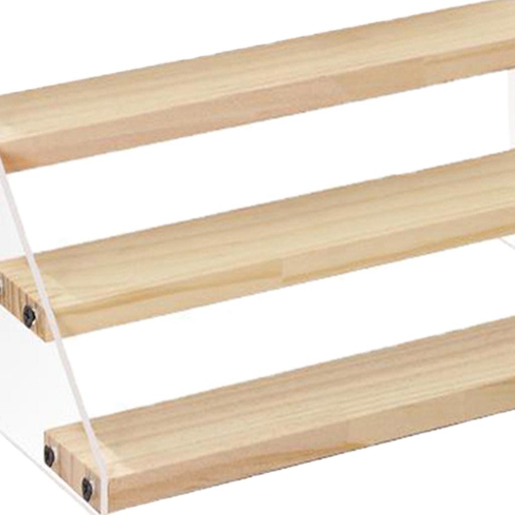 Acrylic Wooden Display Stand Shelf Glasses Cosmetic Doll Ladder Riser Stand