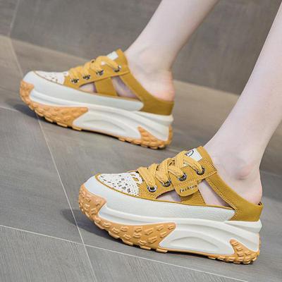 Hollow Lace Up Vulcanized Shoes 2026 New High Rise Thick Sole Sports Casual Shoes Outdoor Fashion Women's Shoes Women's Slippers