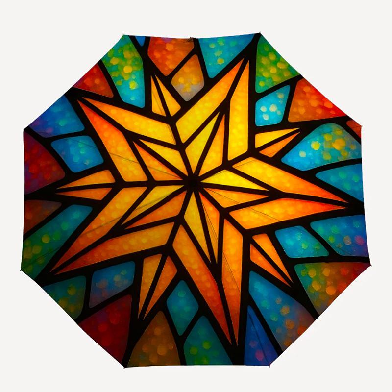 

1pc Stained Glass Star Automatic Open/Close Umbrella Compact Folding Umbrella, All-Season Portable Umbrella for Women/Men F1124304