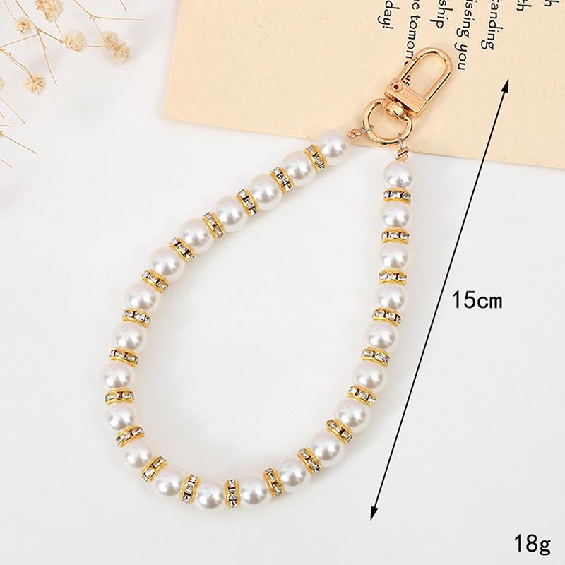 Cute Imitation Pearl Beads Chain Pendant Phone Keychain Bag Hangings Key Chain Mobile Phone Camera Wrist Strap Anti-Lost Pendant