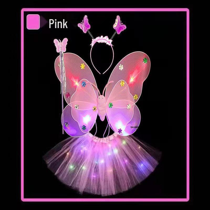 Girls' Luminous Butterfly Wings & Light-Up Fairy Wand Dress-Up Set