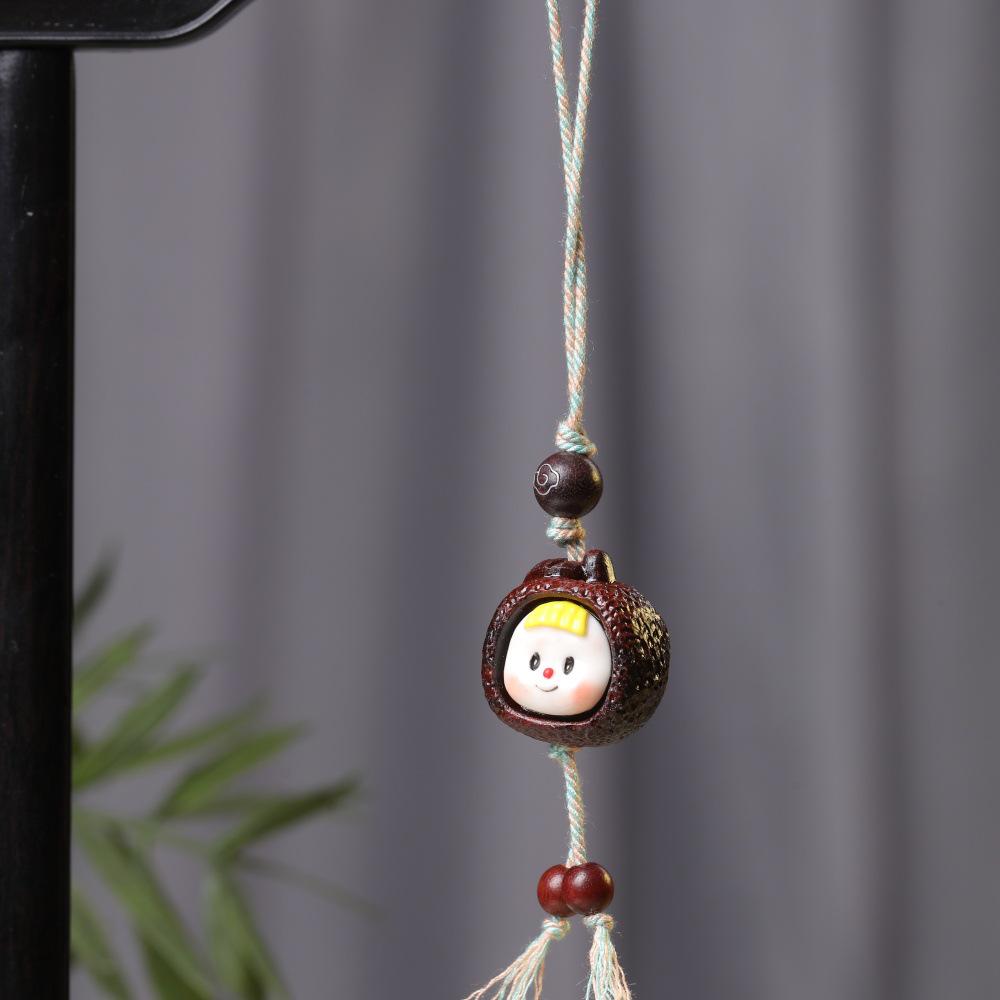 Sandalwood Cute Cartoon Chestnut Garlic Pendant Phone Strap Keychain